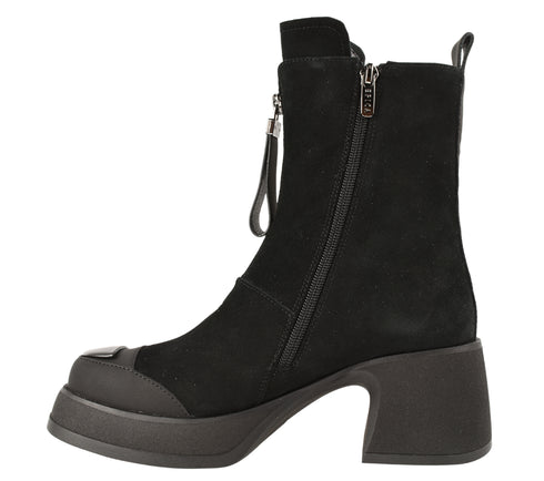 Ghete casual, dama, EPICA, 22B789-D338 negru, piele intoarsa, cu toc